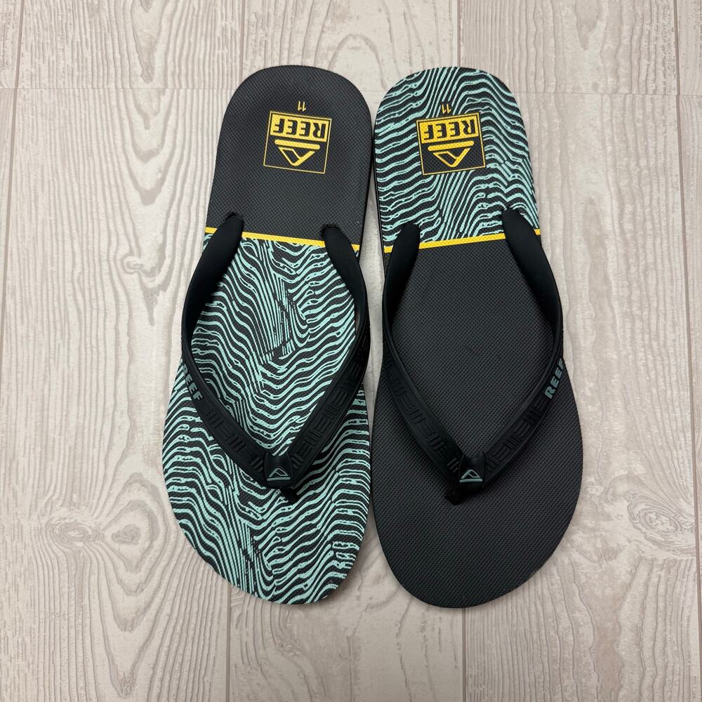 Reef Men’s Flip Flops Size 11 Black Aqua Beach Sandals Surf Casual Comfort